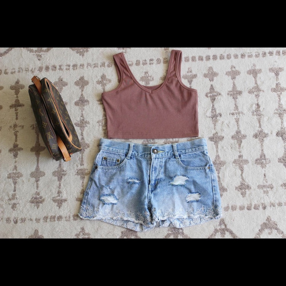 Distressed Floral Jean shorts